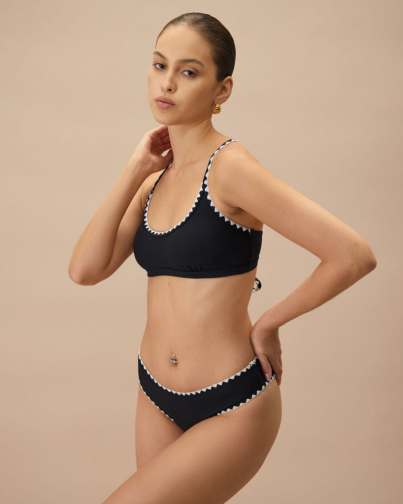 The Contrast Ribbed Bikini Top Black Bikinis - RIHOAS