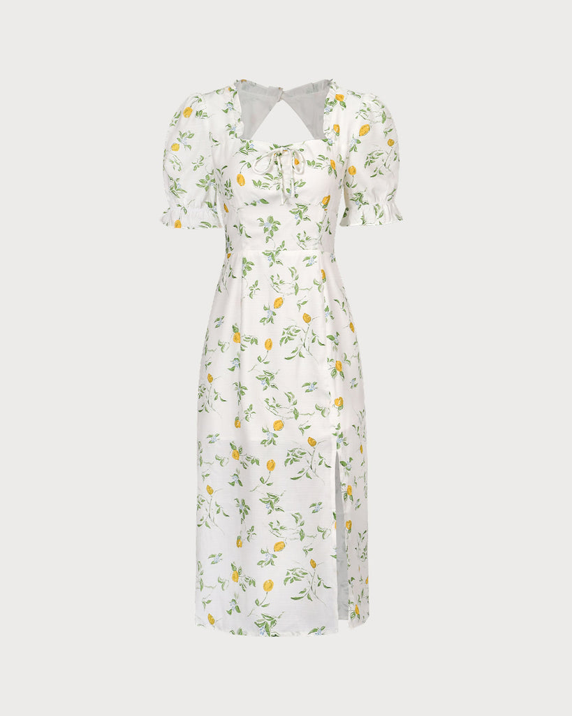 The Square Neck Frill Trim Floral Midi Dress Dresses - RIHOAS