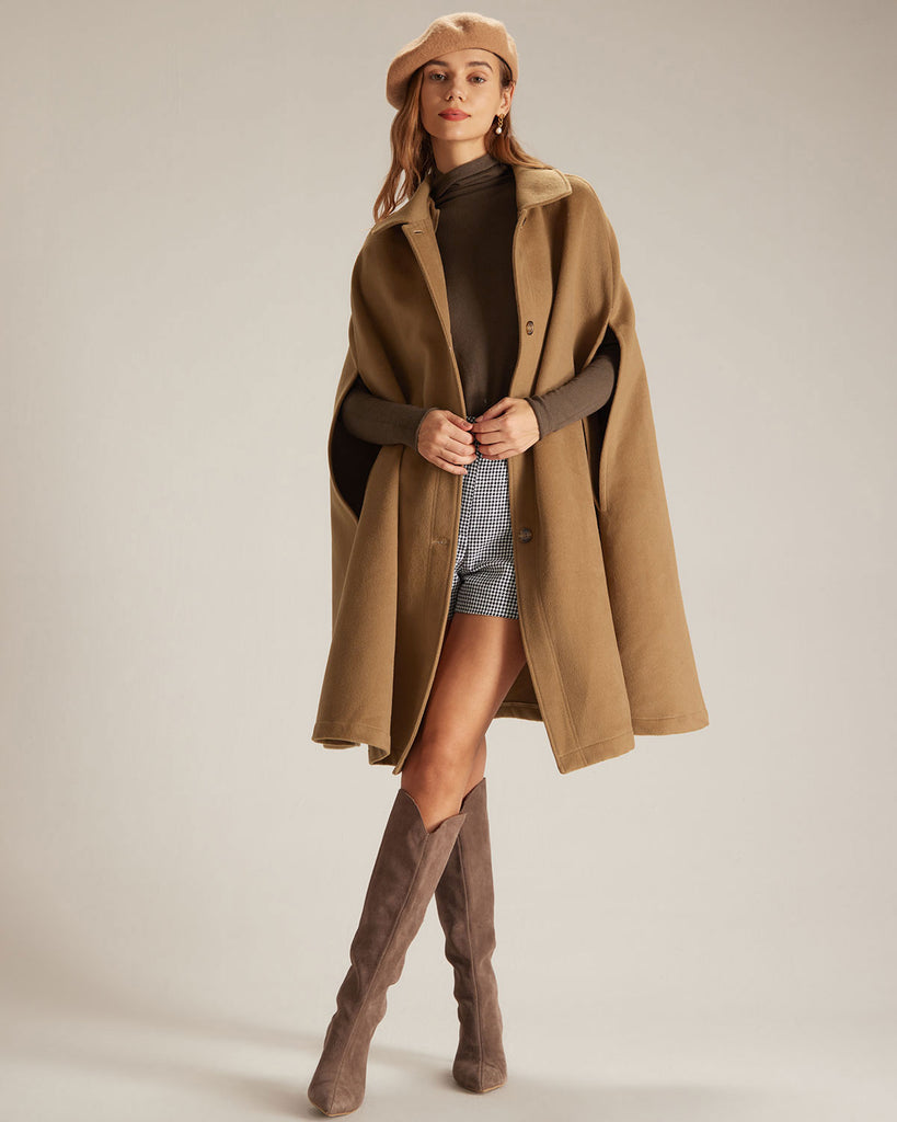 The Khaki Lapel Neck Single Breasted Cape