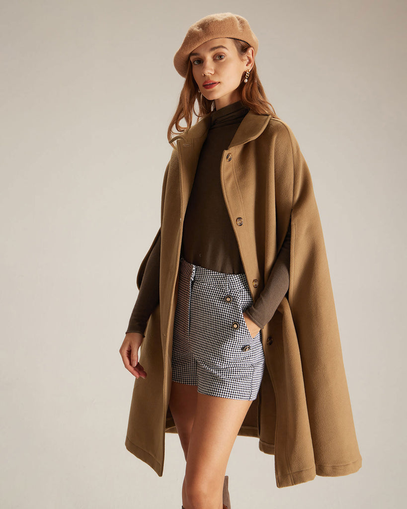 The Khaki Lapel Neck Single Breasted Cape