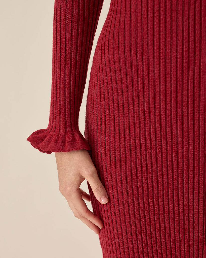 Red Bodycon Bell Sleeve Sweater Dress