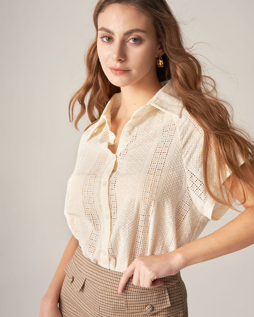 Apricot Cutout Short Sleeve Blouse