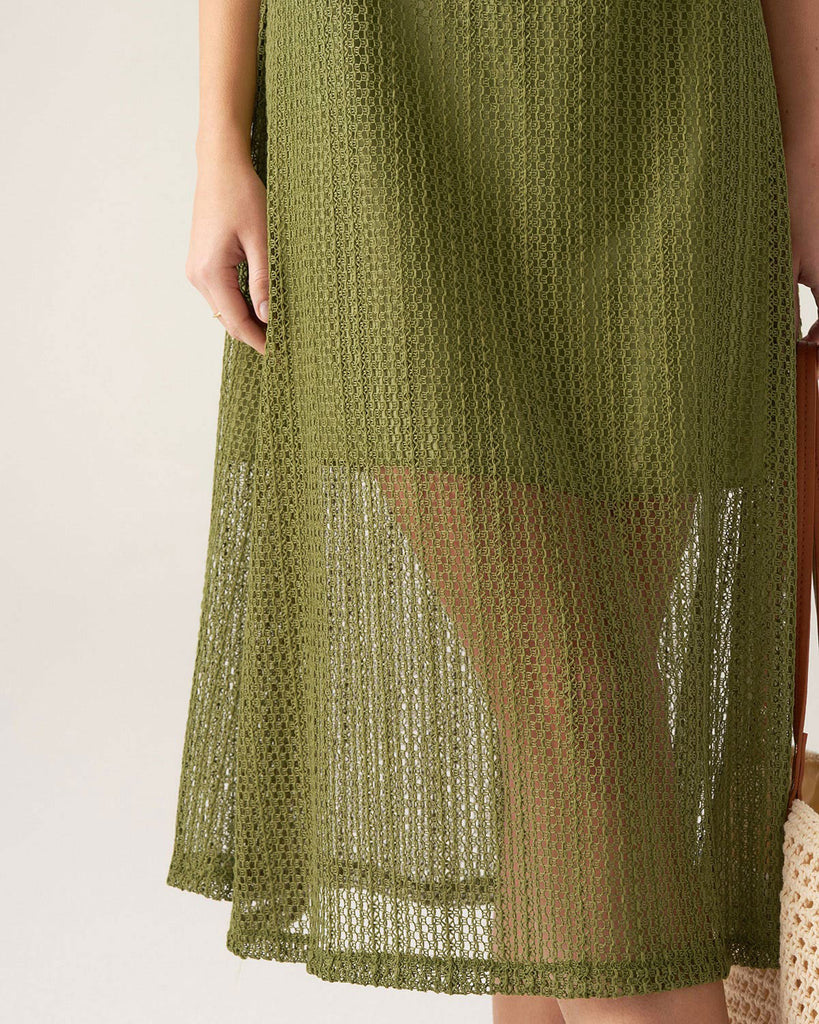 Green Crochet Tie Strap Midi Dress