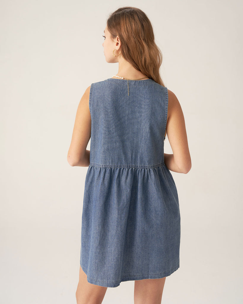 Blue Denim Sleeveless Mini Dress