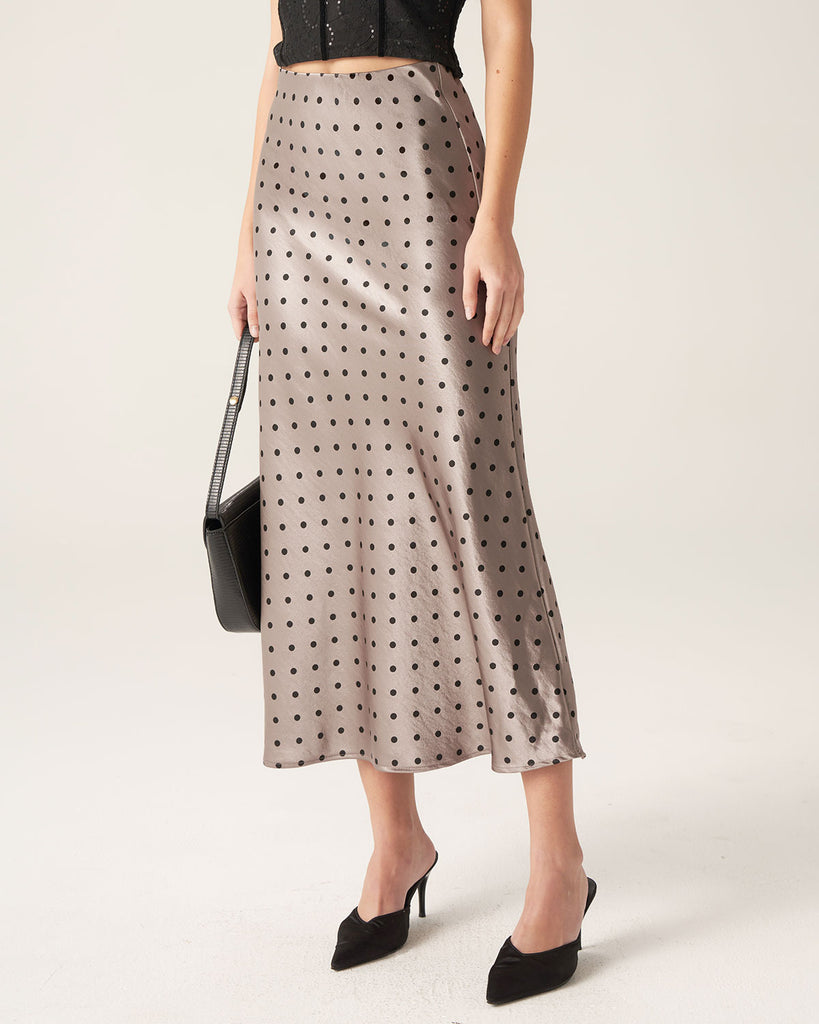 Apricot Polka Dot Straight Midi Skirt