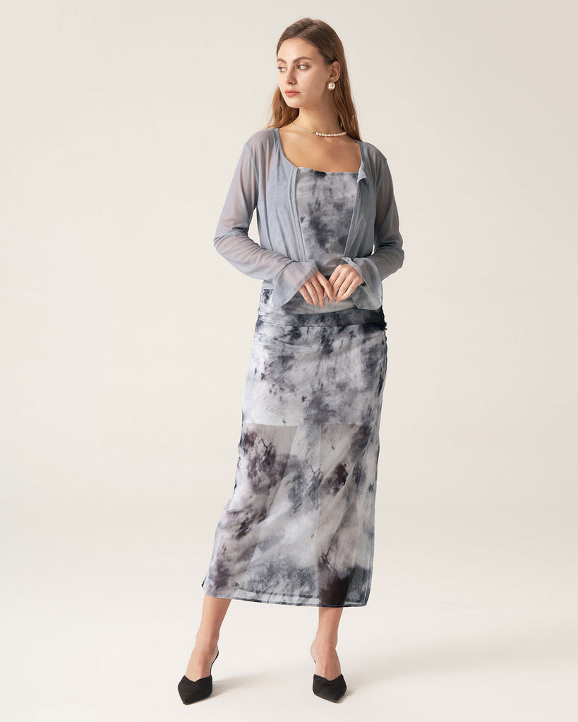 Grey Tie Dye Two Piece Midi Dress