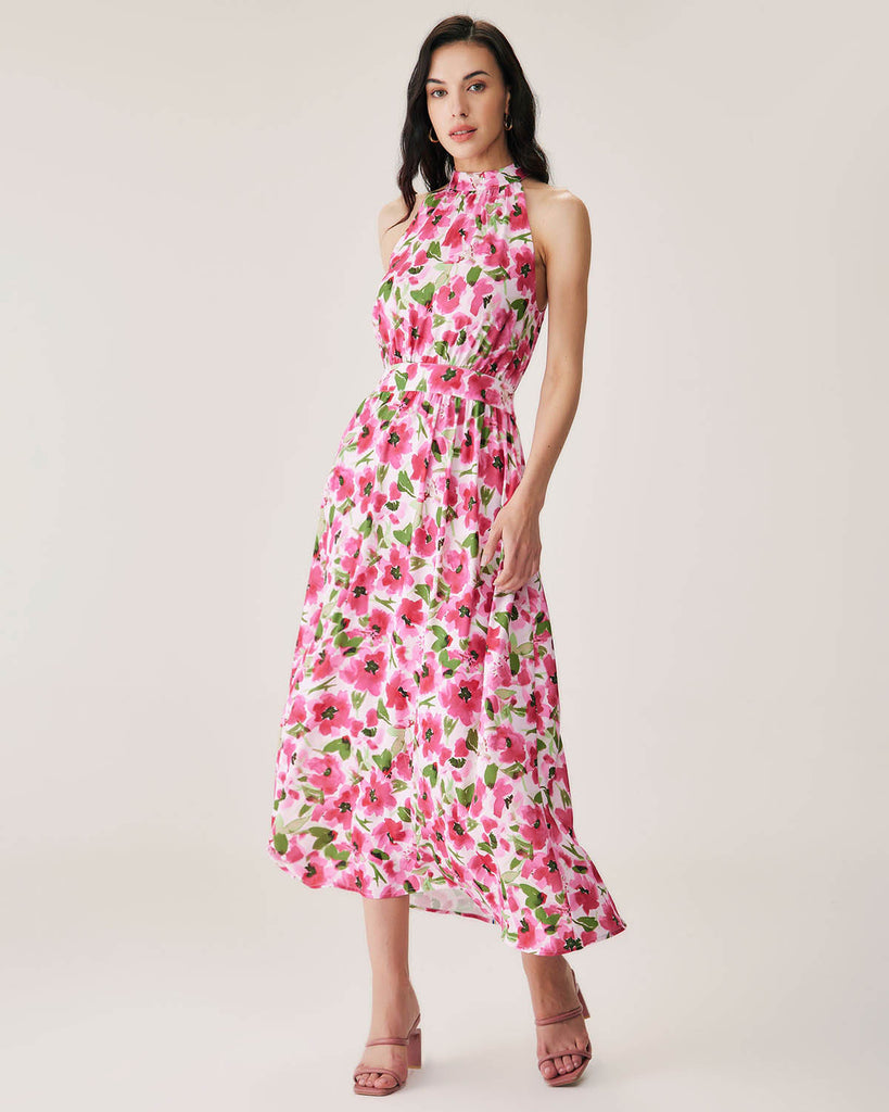 Pink Floral Midi Dress