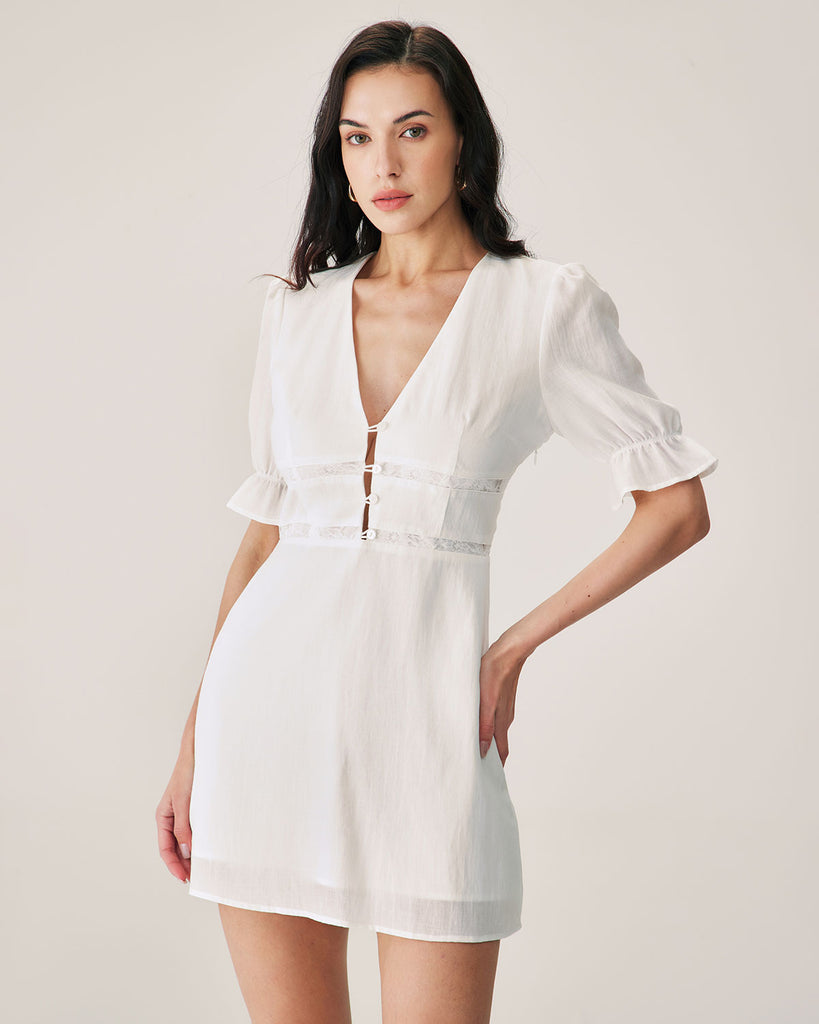 White Lace Splicing Mini Dress