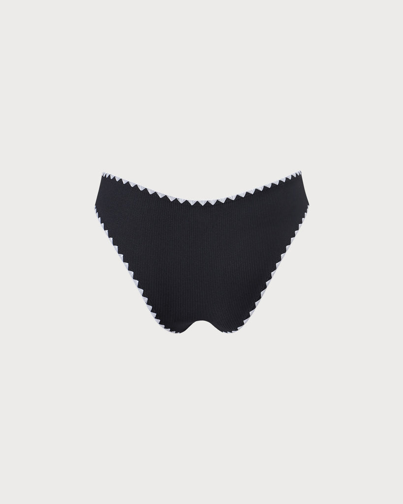 The Contrast Ribbed Bikini Bottom Black Bikinis - RIHOAS