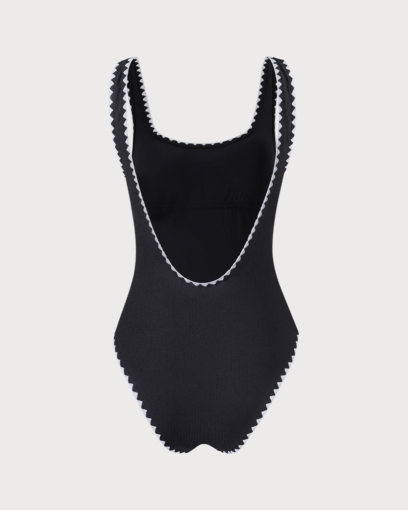 The Contrast Ribbed One-Piece Swimsuit Black One-Pieces - RIHOAS