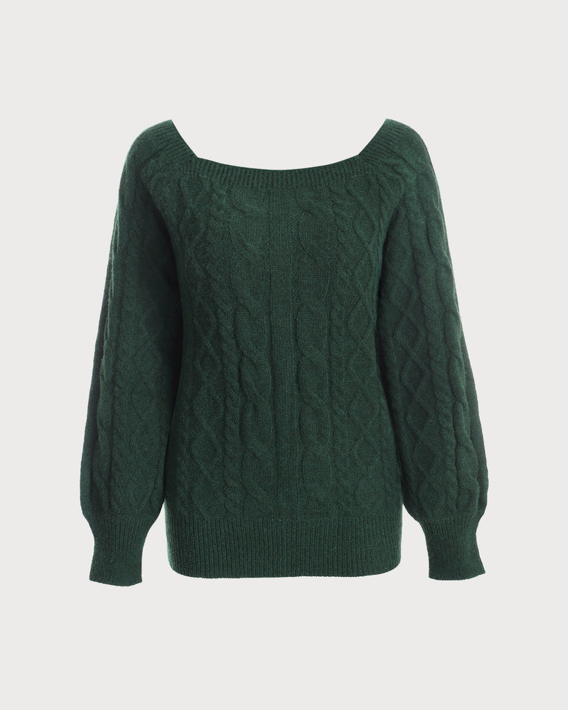 The Green Romance Cable Knit Crew Sweater