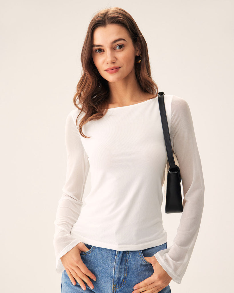 White Boat Neck See-Through Tee