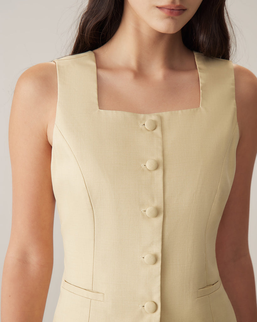 Yellow Square Neck Single Breasted Vest