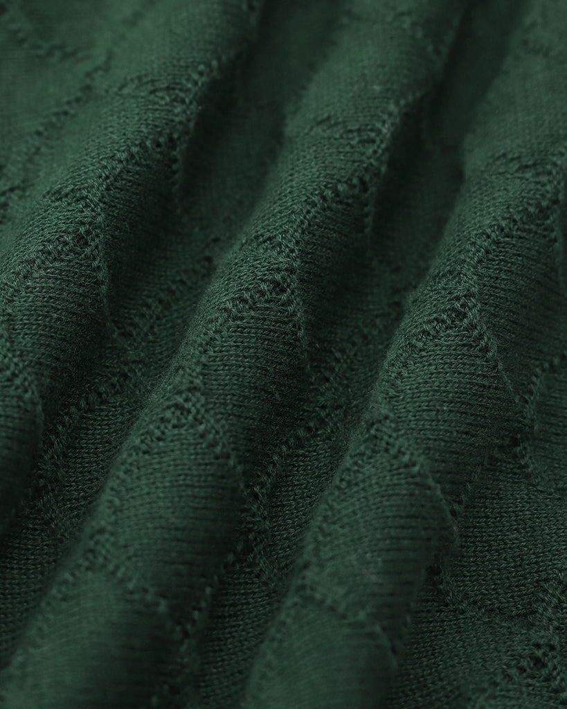 The Dark Green Lapel Ribbed Textured Knit Top