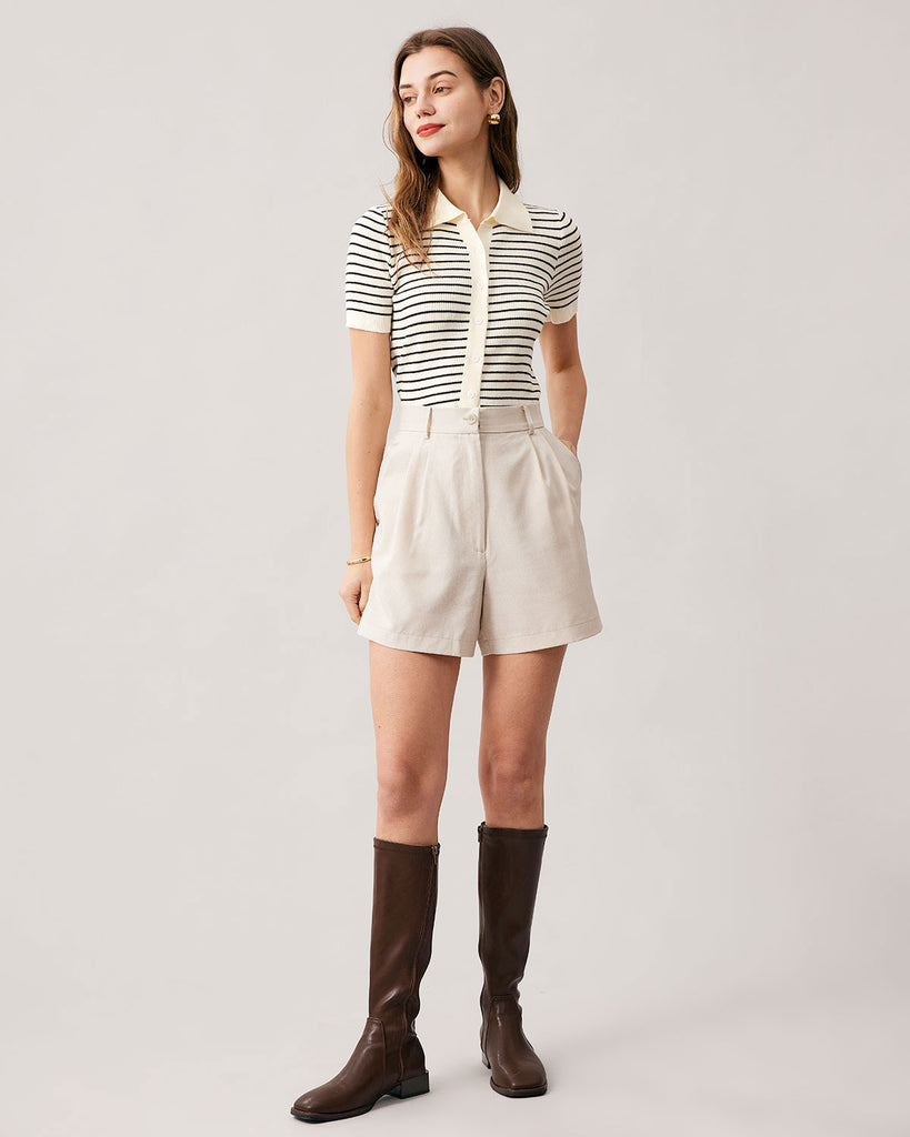 The Collared Stripe Knit Top Tops - RIHOAS