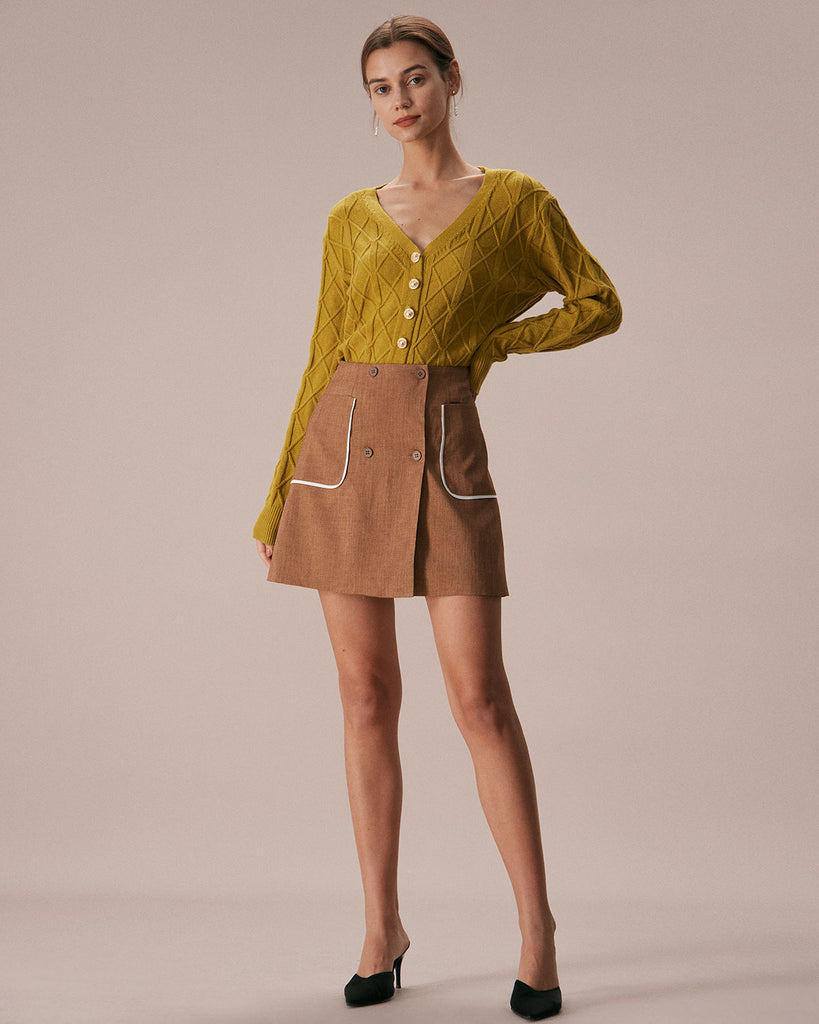 The Khaki Contrast Trim Mini Skirt Bottoms - RIHOAS