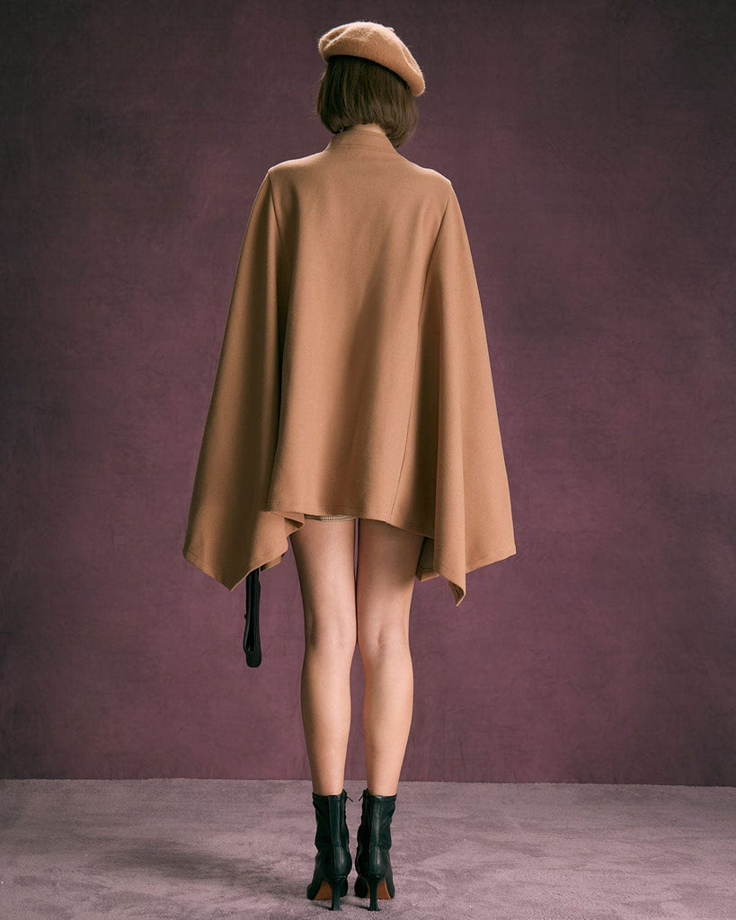 The Khaki Stand Button Up Cape Outerwear - RIHOAS