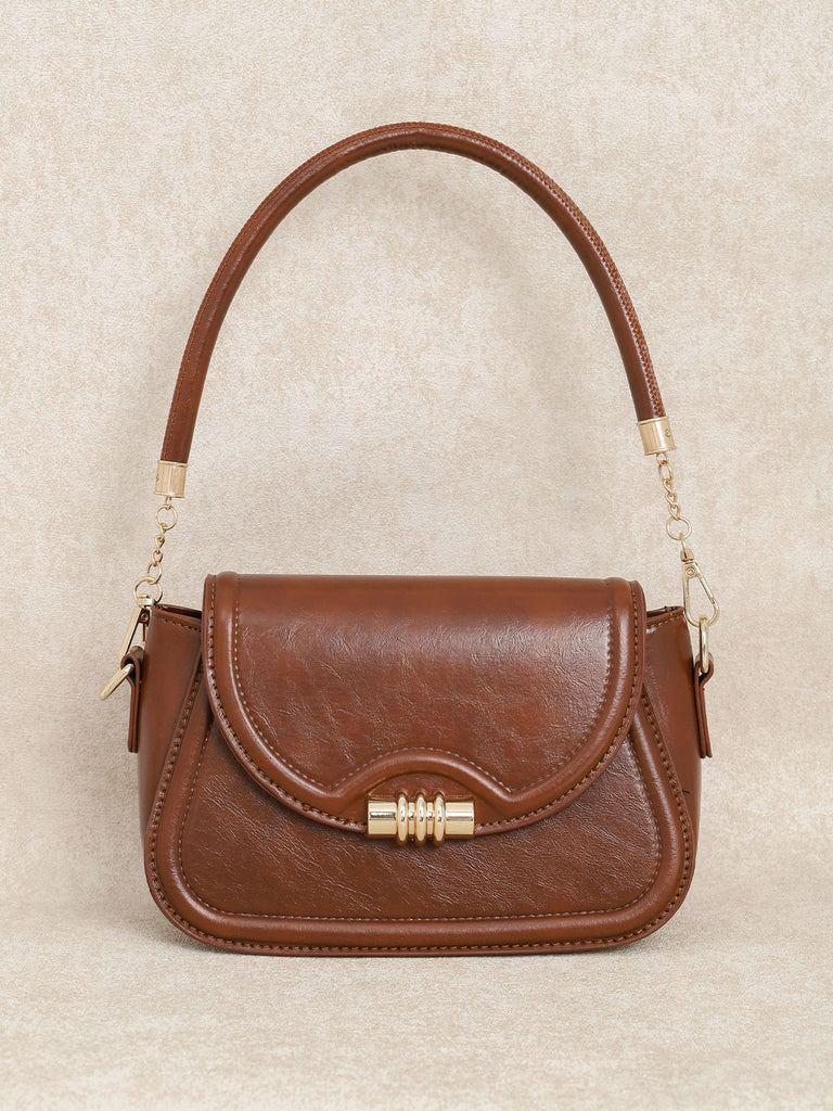 Brown Metal Buckle Flap Bag