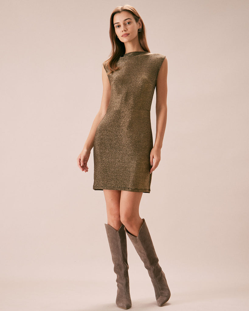 The Mock Neck Lurex Mini Dress Dresses - RIHOAS