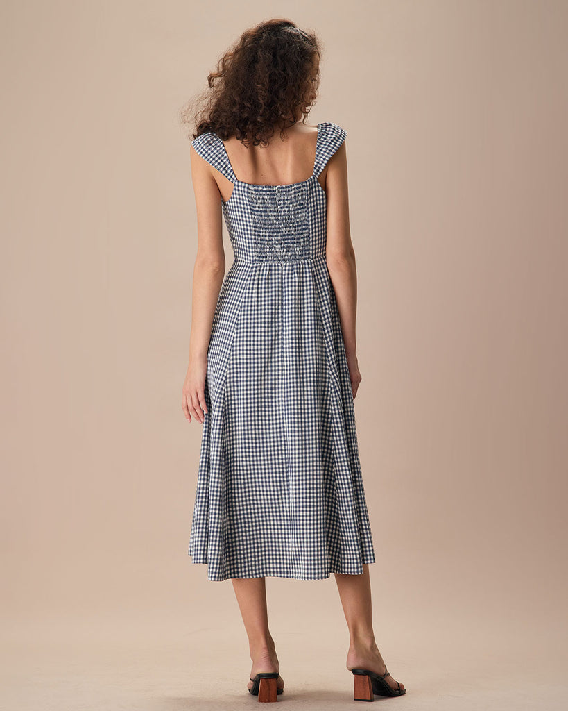 The Plaid Shirred Back Midi Dress Dresses - RIHOAS