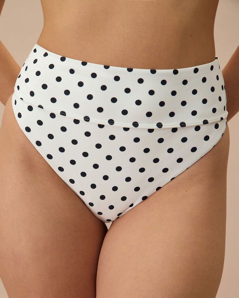 The Polka Dot High Waist Bikini Bottom White Bikinis - RIHOAS