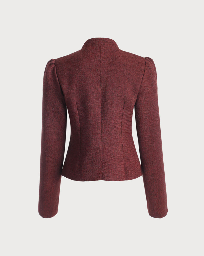 Burgundy Retro Single-breasted Tweed Jacket