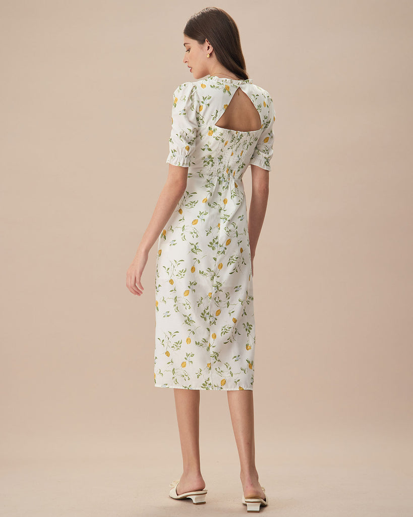 The Square Neck Frill Trim Floral Midi Dress Dresses - RIHOAS