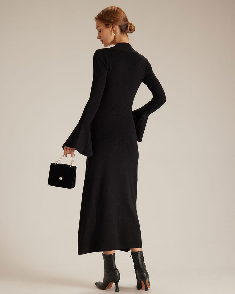 The Square Neck Long Sleeve Sweater Dress Dresses - RIHOAS