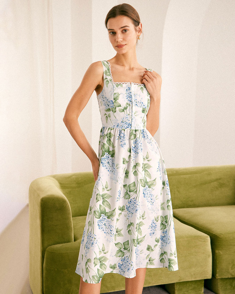 The Square Neck Printed A-Hem Dress Dresses - RIHOAS