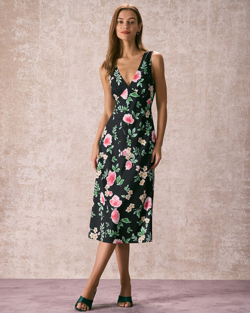 The V-Neck Tie Back Floral Dress Dresses - RIHOAS