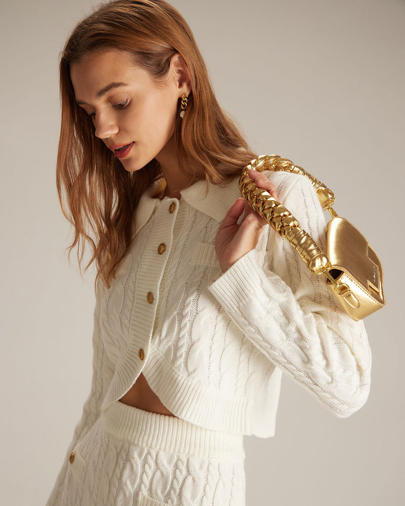 The White Collared Cable Sweater Cardigan Tops - RIHOAS