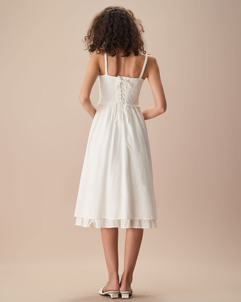 The White Criss Cross Back Midi Dress Dresses - RIHOAS