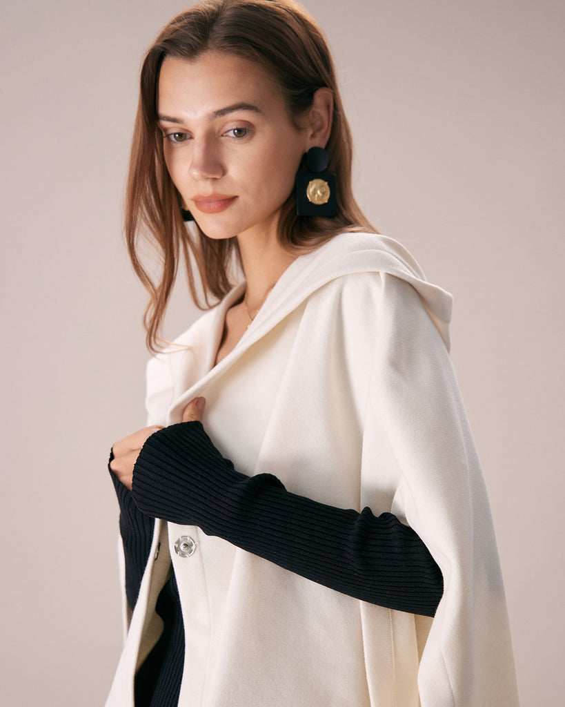 The White Hooded Solid Cape Coat Outerwear - RIHOAS