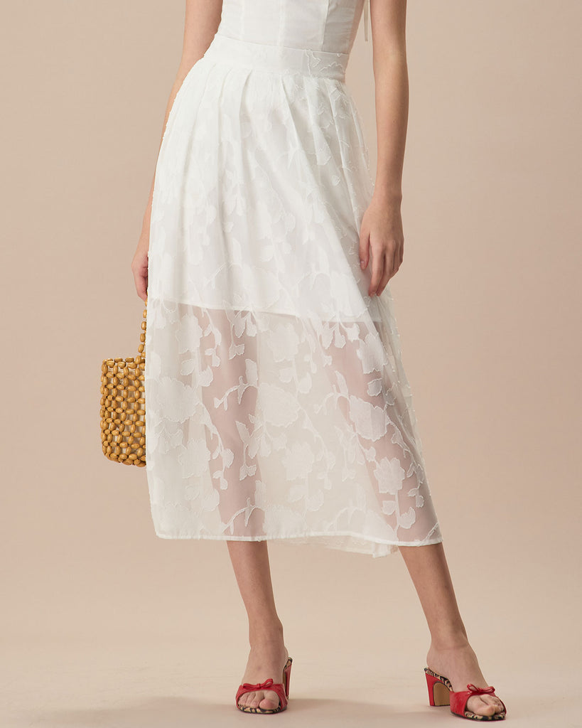 The White Jacquard Mide Skirt White Bottoms - RIHOAS