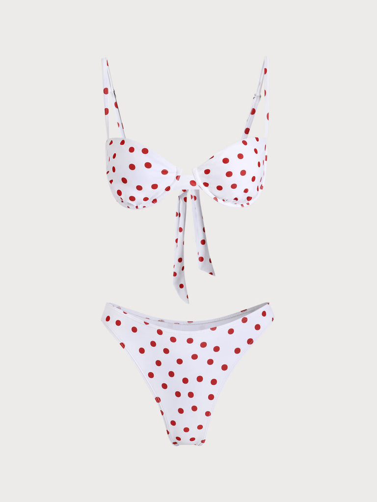 White Polka Dot Underwire Bikini Sets