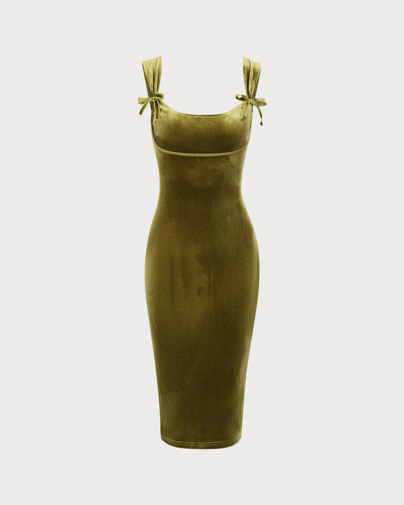 Women's Green Velvet Bodycon Midi Dress