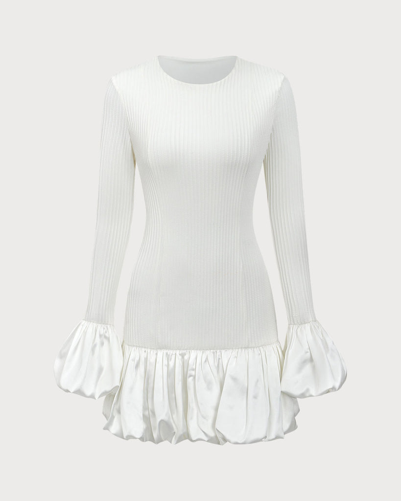 White Splicing Sweater Mini Dress