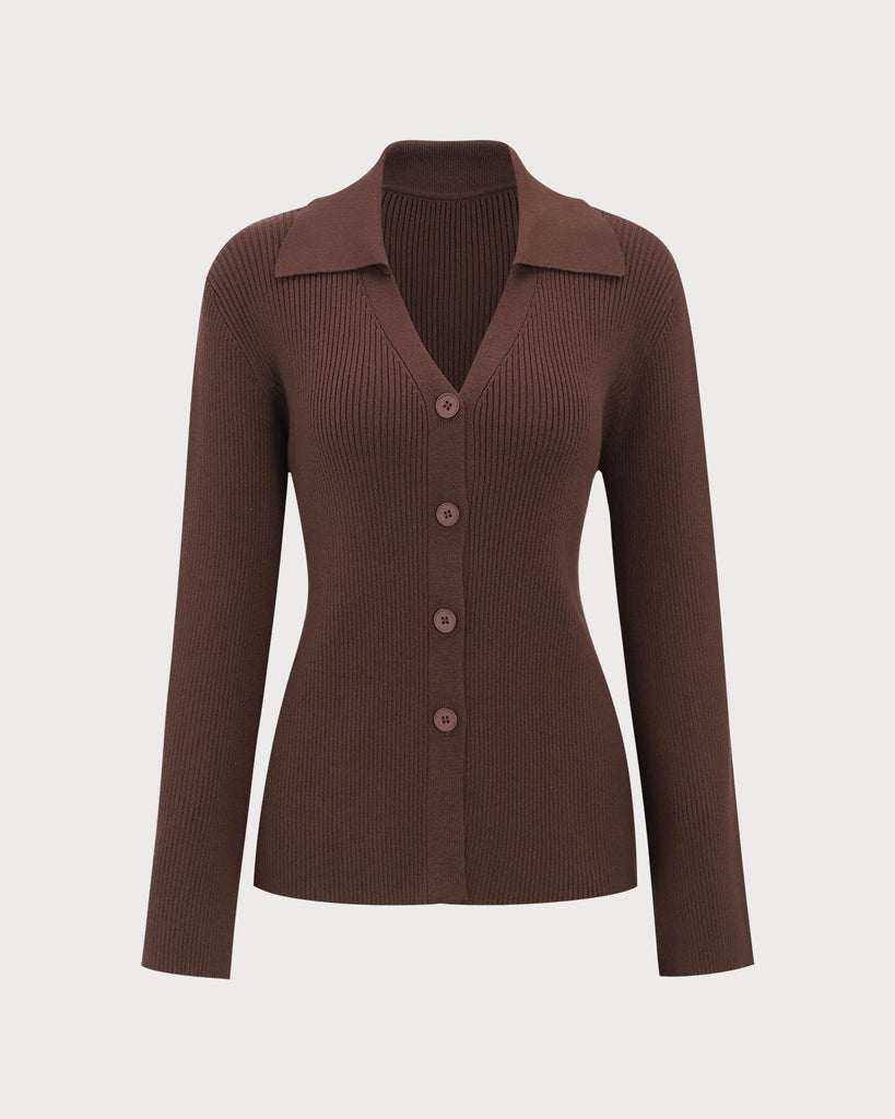 Brown Bell Sleeve Single-Breasted Cardigan