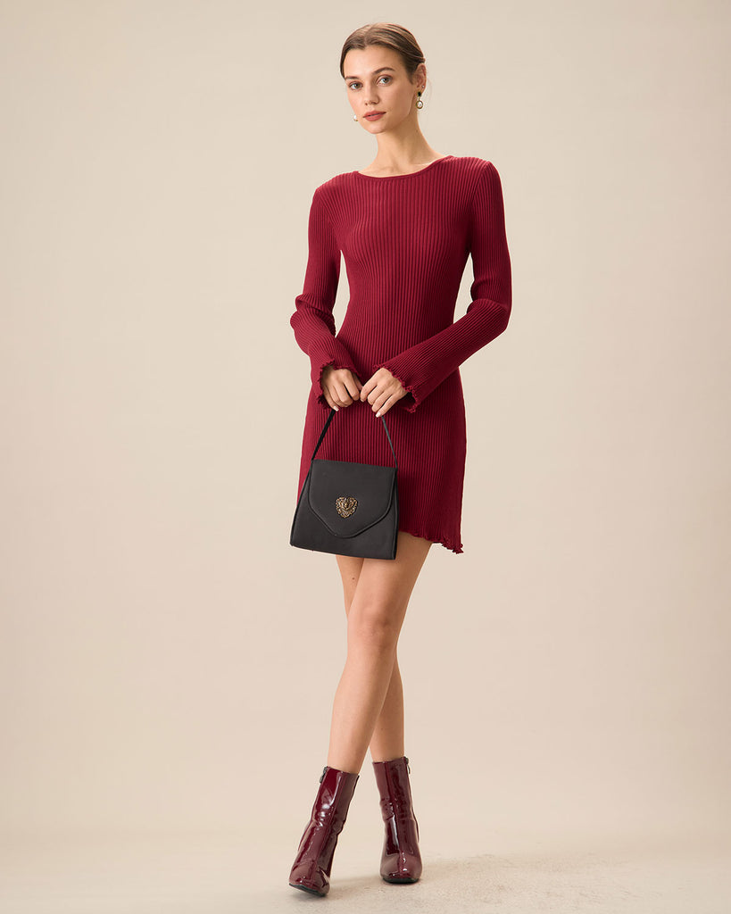 Women's Red Bell Sleeve Bodycon Sweater Dress