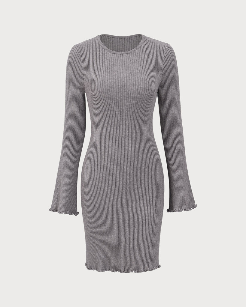 Grey Boat Neck Sweater Mini Dress