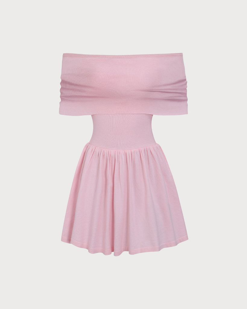 Women's Pink Off-shoulder Knit Mini Dress