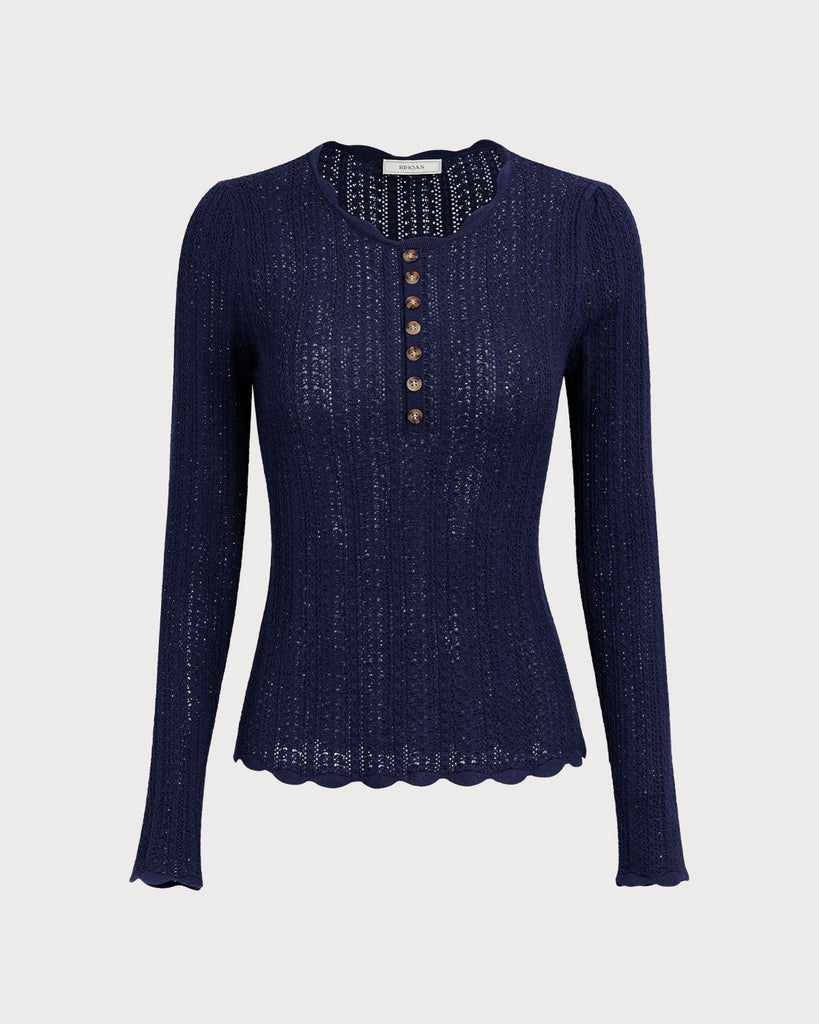 Navy Round Neck Slim Sweater