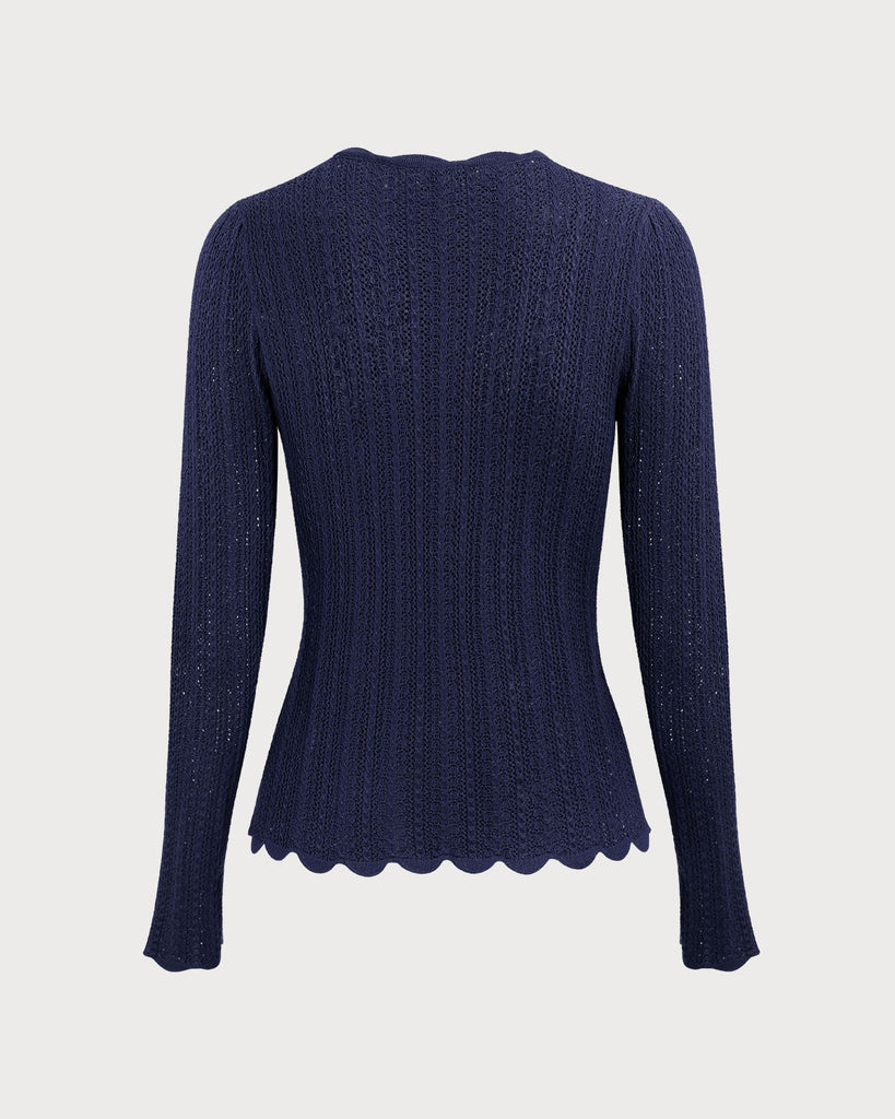 Navy Round Neck Slim Sweater