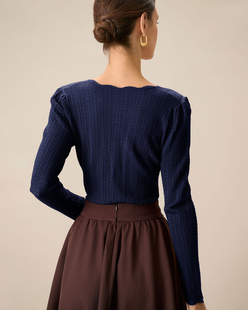 Navy Round Neck Slim Sweater