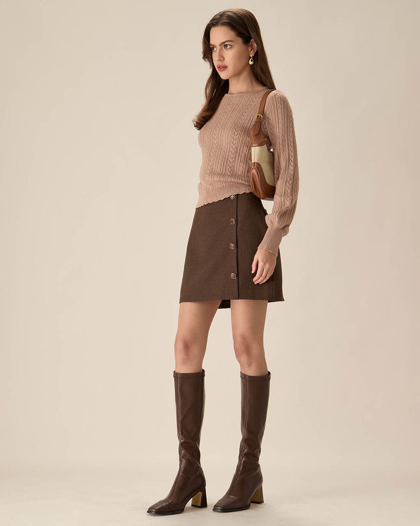 Khaki Lantern Sleeve Slim Sweater