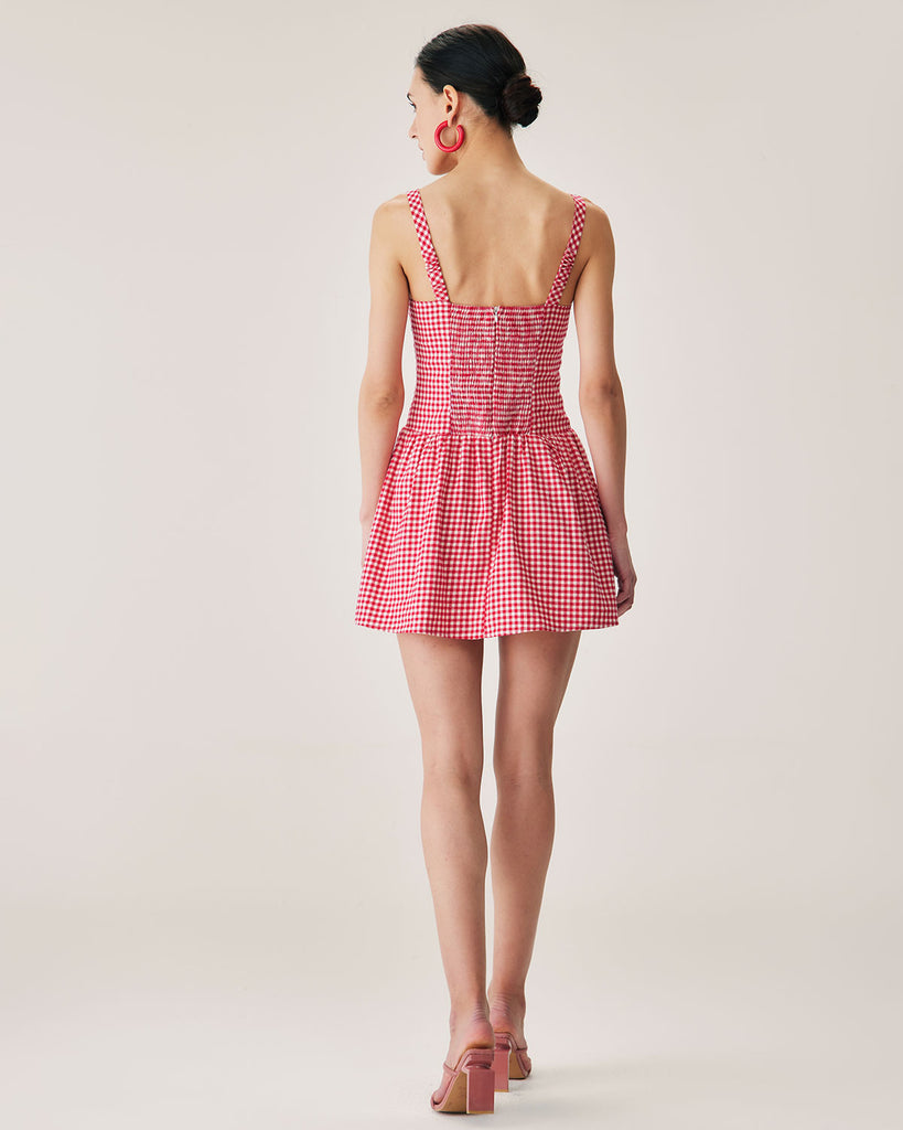 Red Plaid Sweetheart Neck Slip Mini Dress