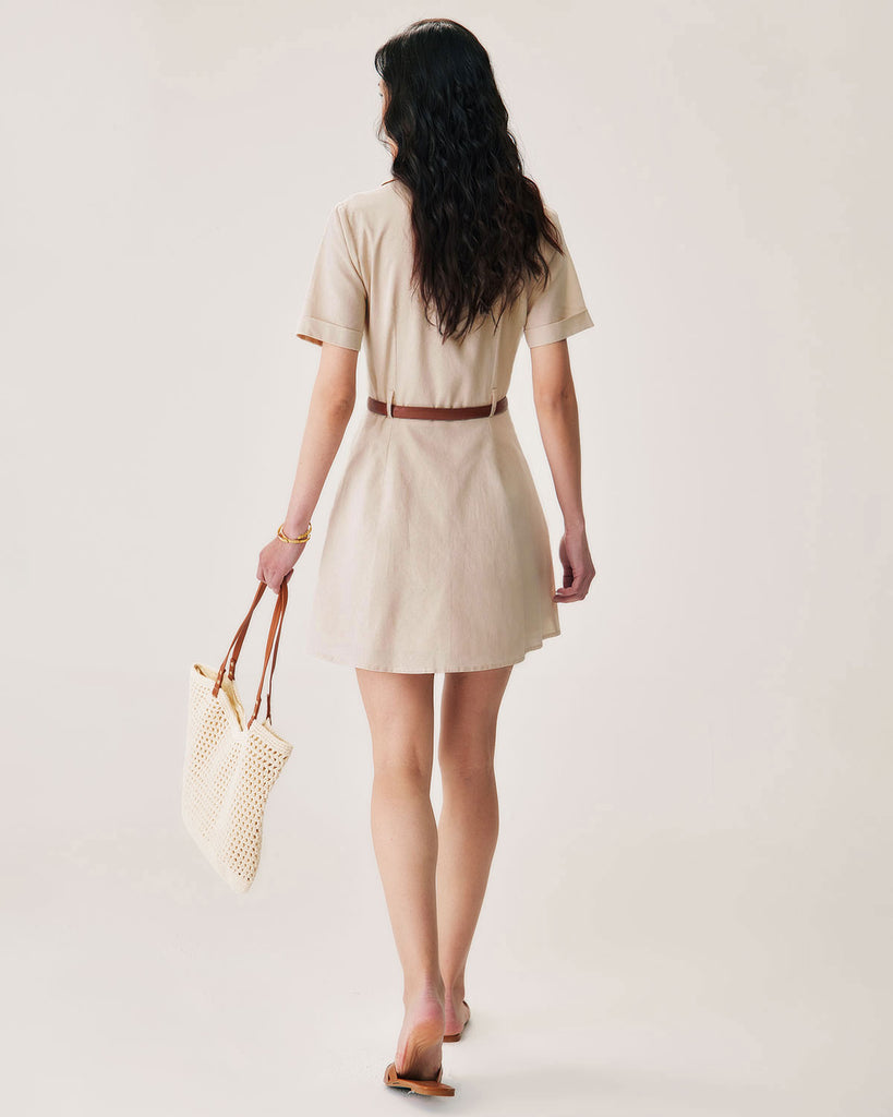 Apricot Collared Belted Mini Dress