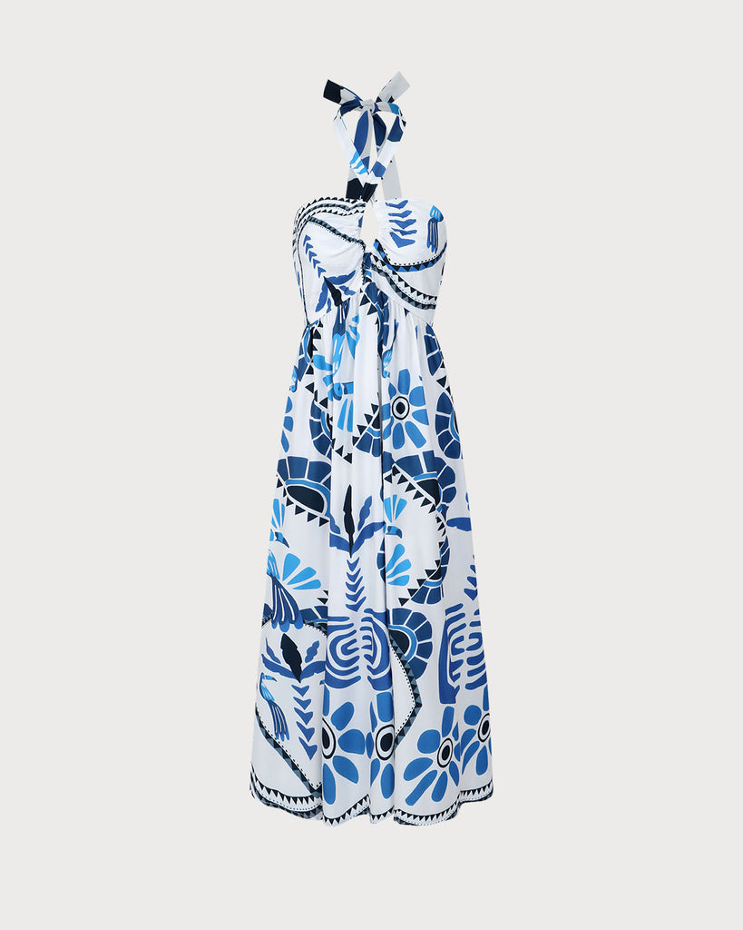 Blue Floral Halter Maxi Dress