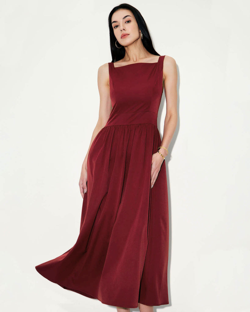 Wine Red Satin Slip Maxi Dress