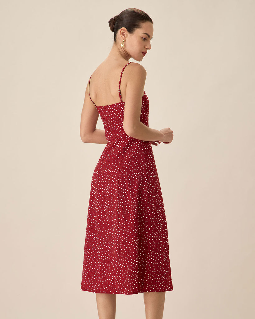 Red Polka Dot Slip Midi Dress